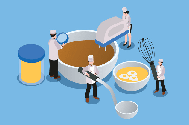 Chefs cooking with different ingredients