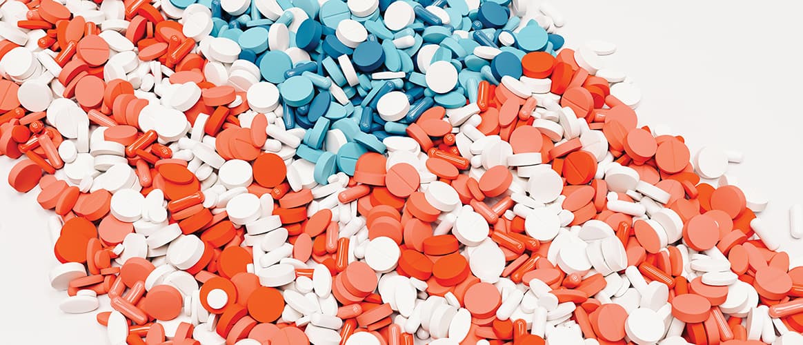USA flag pill nation pills red white blue background health care medication 3d illustration render digital rendering