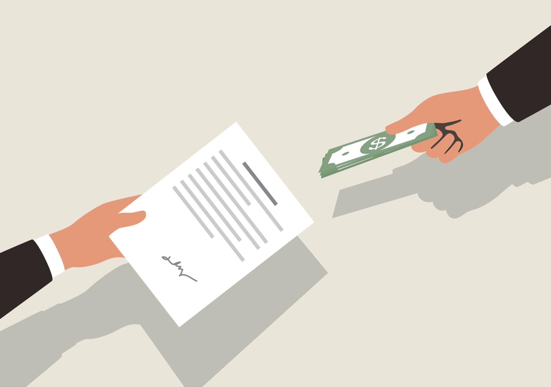 Exchanging cash and a contract.