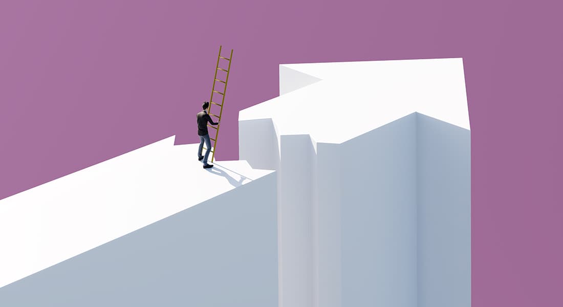 An illustration of a business person bridging a gap to growth