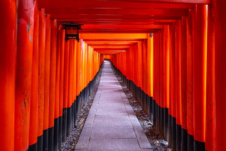 Iconic Fushimi Inari Shrines Path A Thousand Gates of Dedication During the Early Morning in Kyoto, Japan Asia
