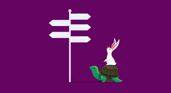 An illustration of a hare sitting on top of a tortoise