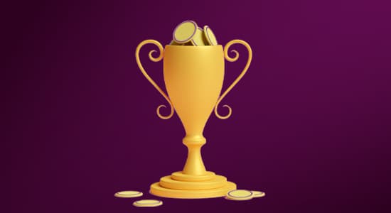 Trophy filled with coins on PEI background