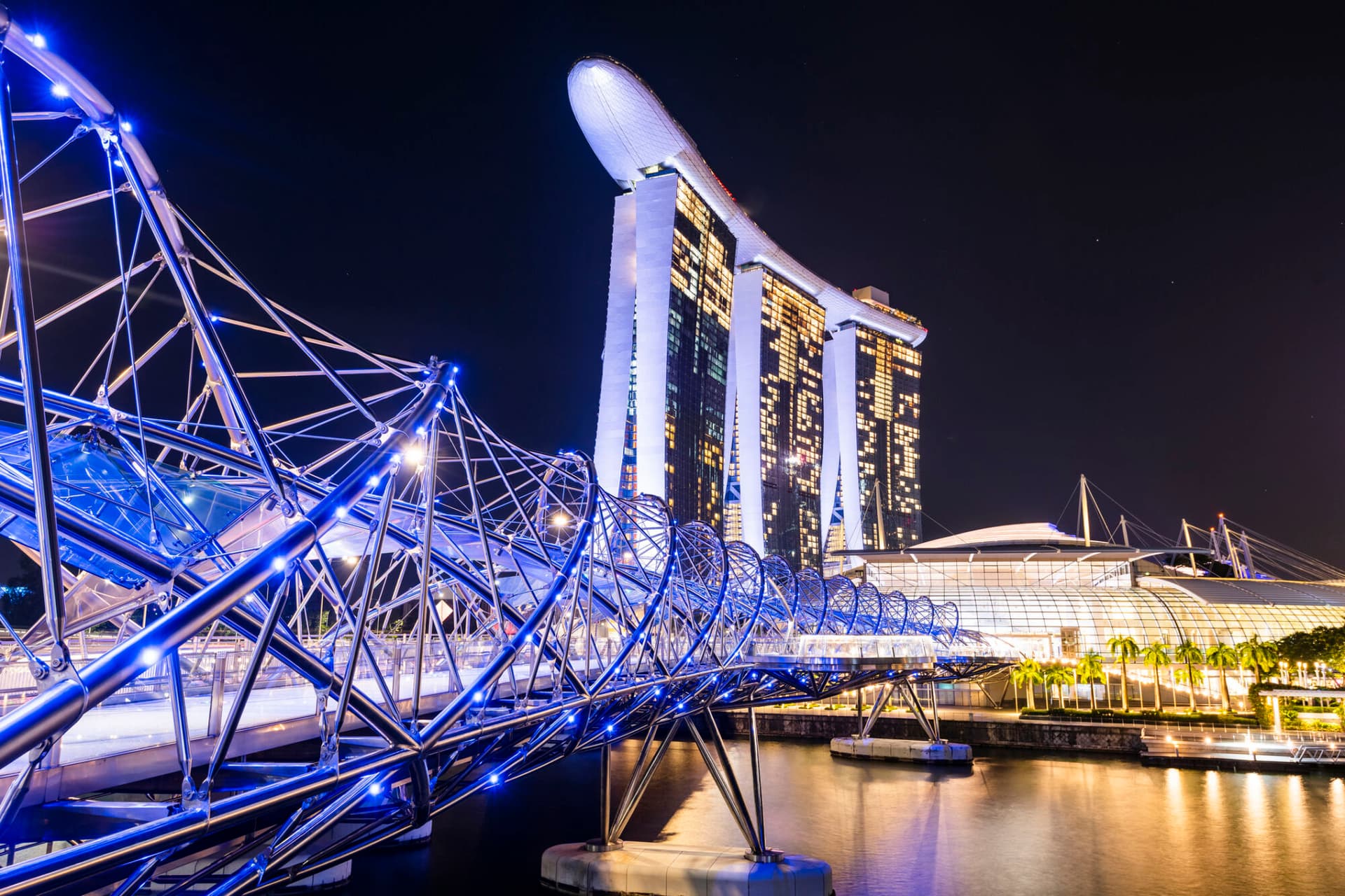 The Helix Bridge and the Marina Bay Sands, Singapore.