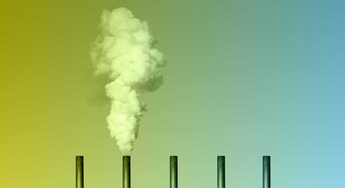 chimneys on a blue green background