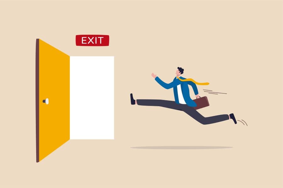 Illustration of concept of running for the exit.