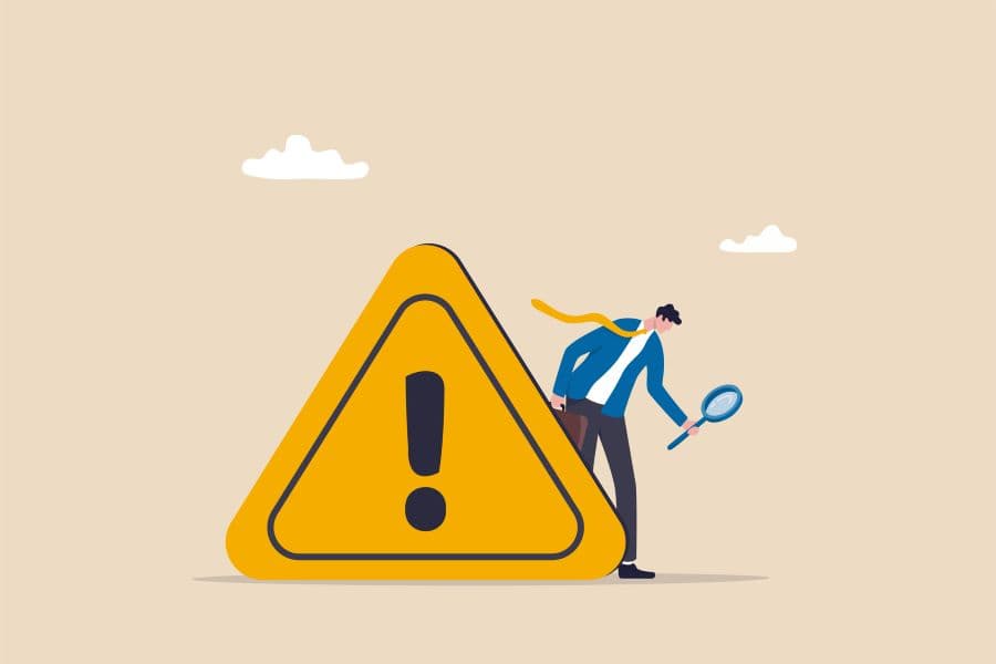 Illustration of concept of doing due diligence, looking for warning signs.