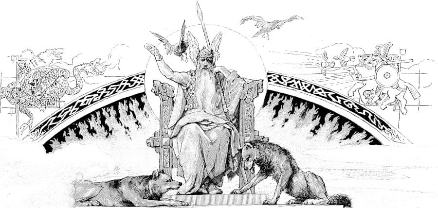 Photo of illustration of Norse god Odin in Valhalla.
