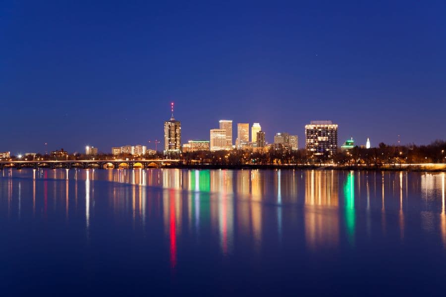 Photo of the skyline of Tulsa, Oklahoma, at twighlight.