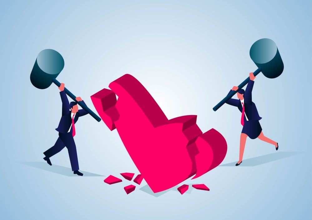 Photo illustration of a business breakup.