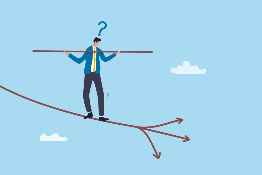 Photo illustrating concept of maintaining balance when making a business decision.