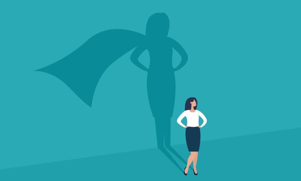 Illustration of a business woman who is also superwoman.