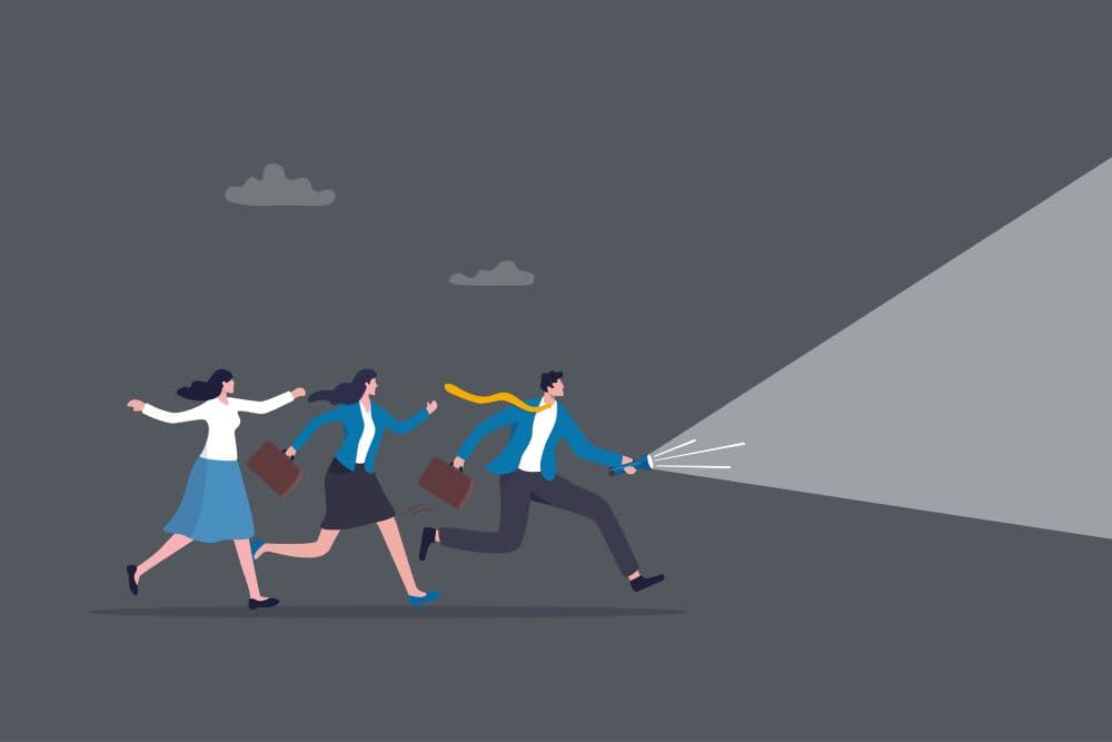 Illustration of concept of guiding someone through the dark.