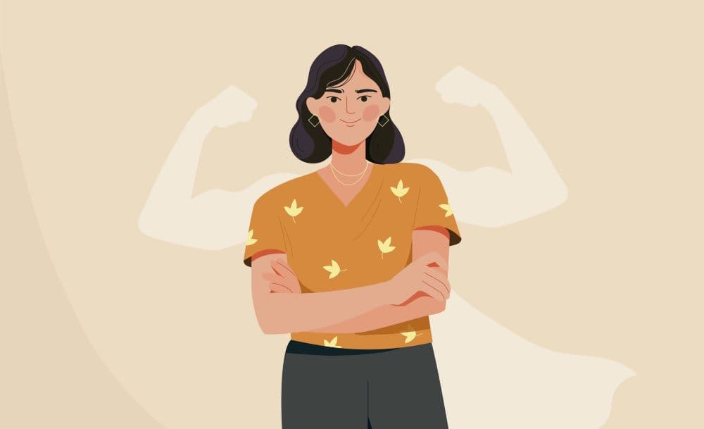 Concept illustration of a woman who is secretly a super hero.