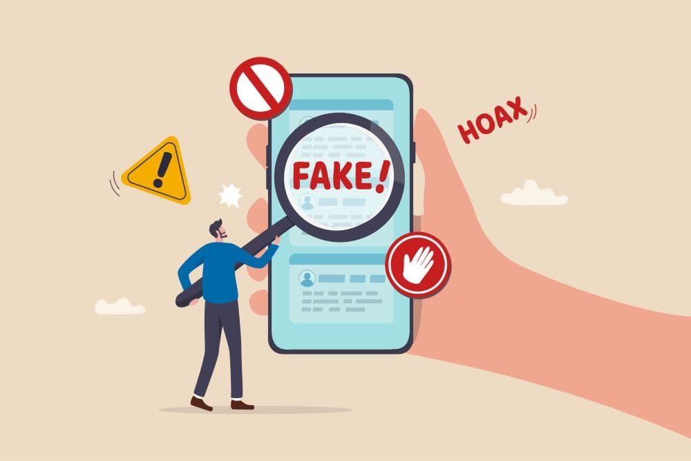 Illustration of concept of debunking myths and fake news.