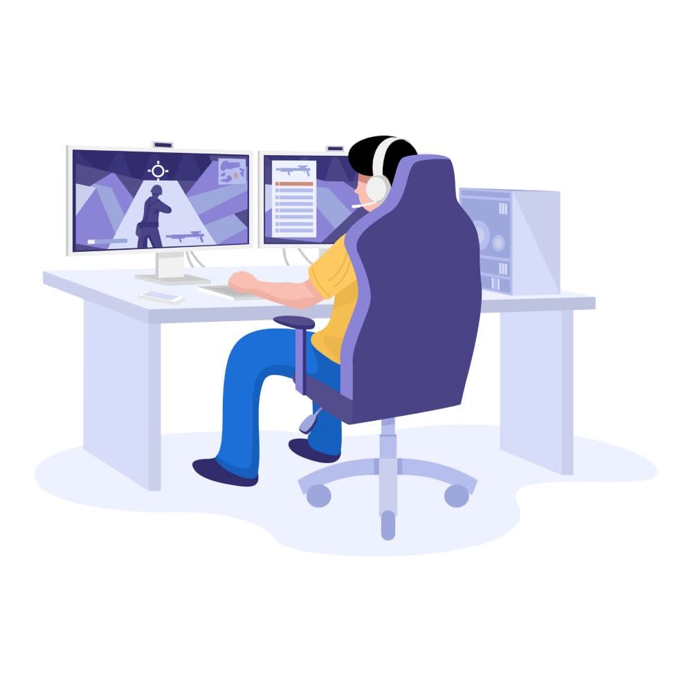 Illustration of young person playing video games.