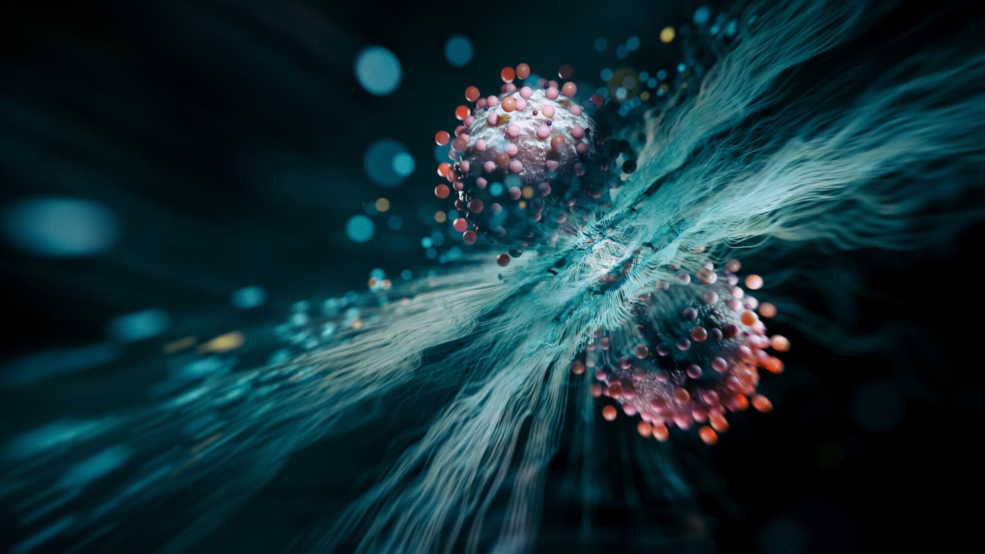 3d rendered image of a atomic nuclear being split