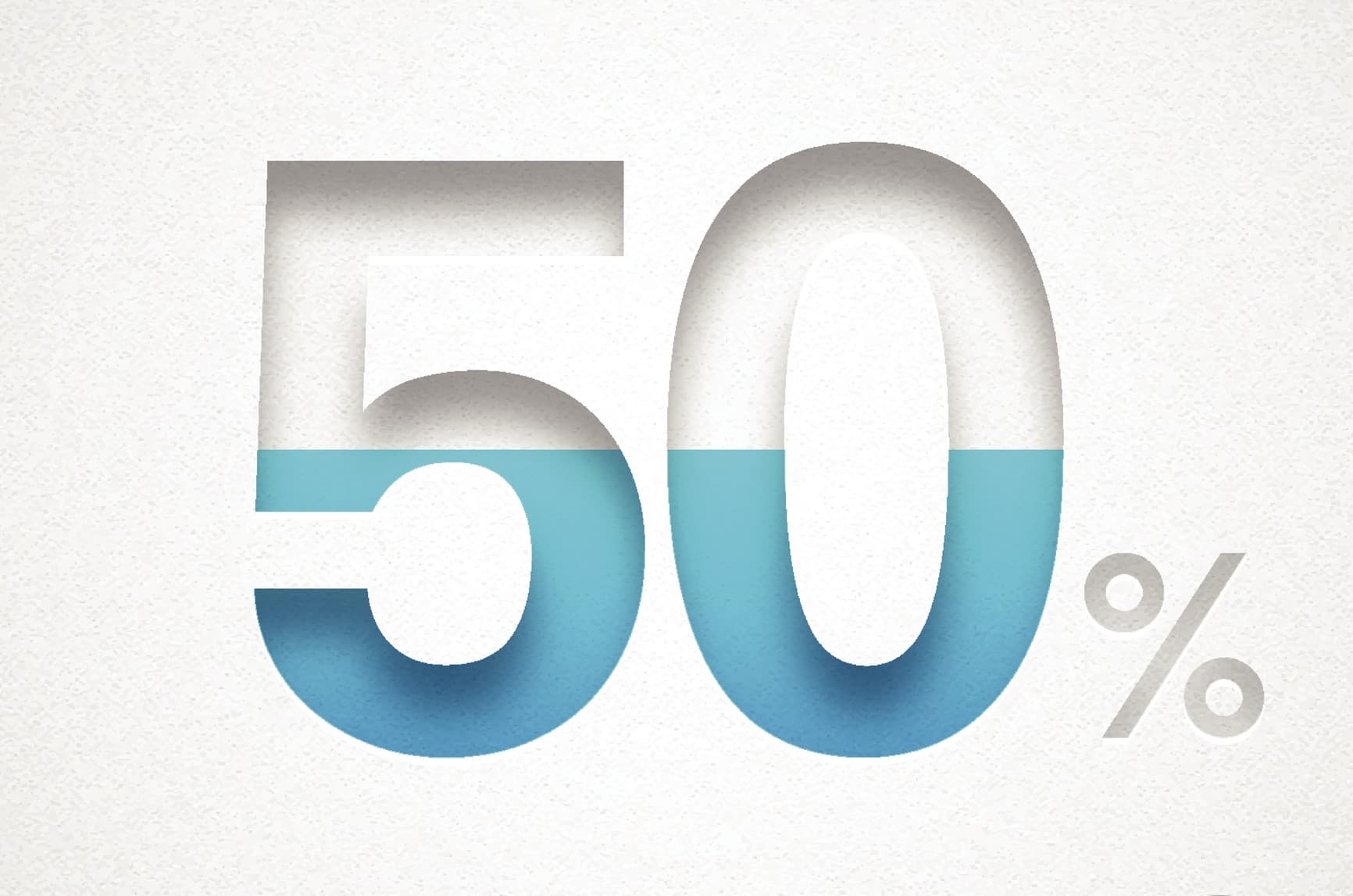 Illustration of concept of half off. 50 percent less.