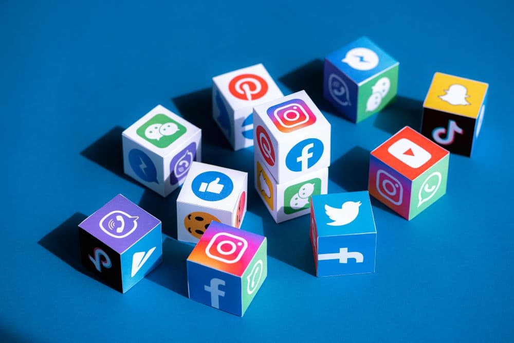 Photo collage of social media applications, including TikTok, Instagram, Facebook and Twitter.