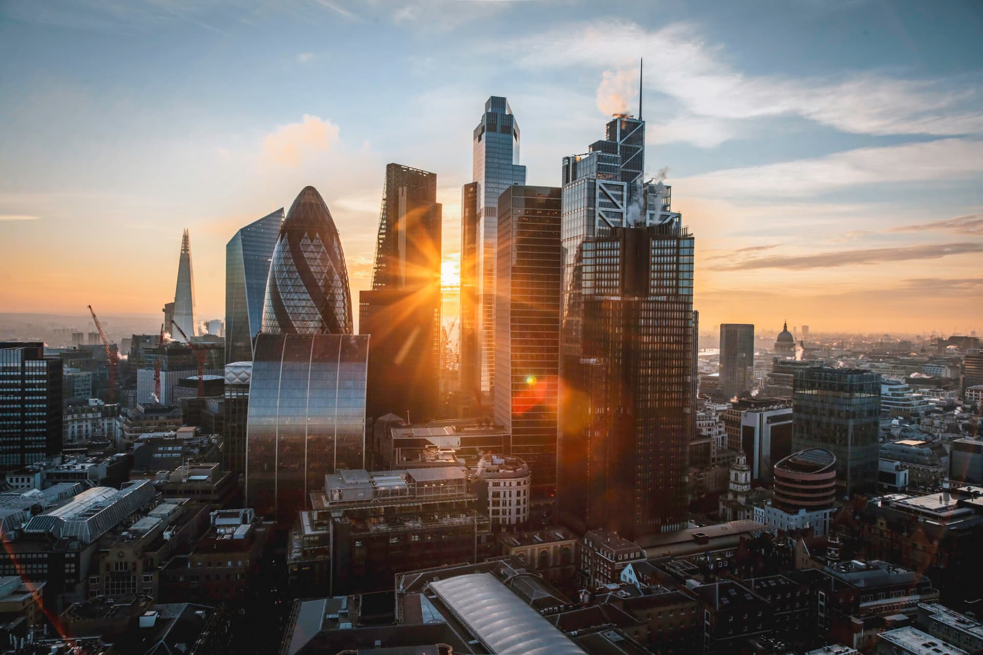 Sunset Over London's Financial District, England, UK