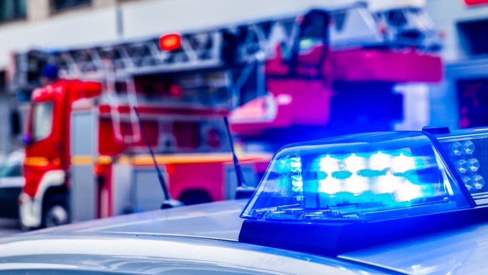 Photo of police car and fire truck.