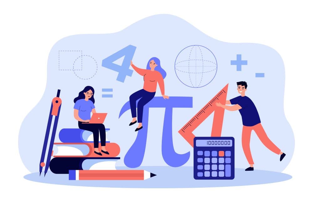 Illustration of college students doing mathematics.