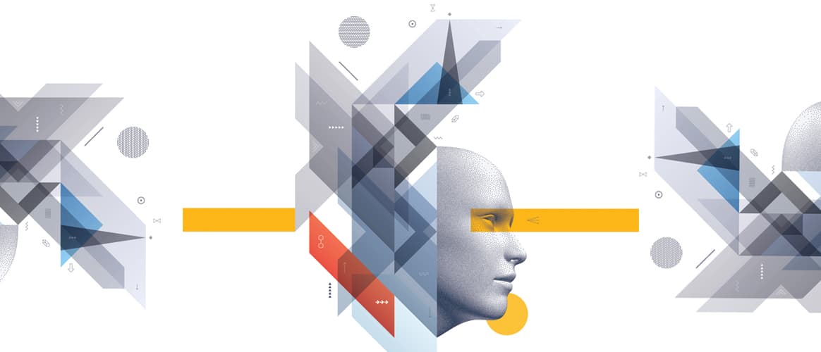 Graphic of low poly DNA with futuristic element in science theme