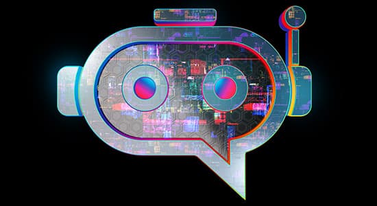 Speech bubble with 'tech styled' eyes, ears and antenna
