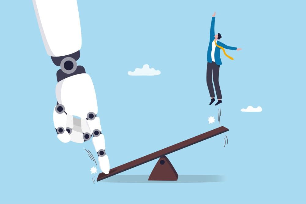 Illustration of the concept of getting a boost from AI, artificial intelligence.