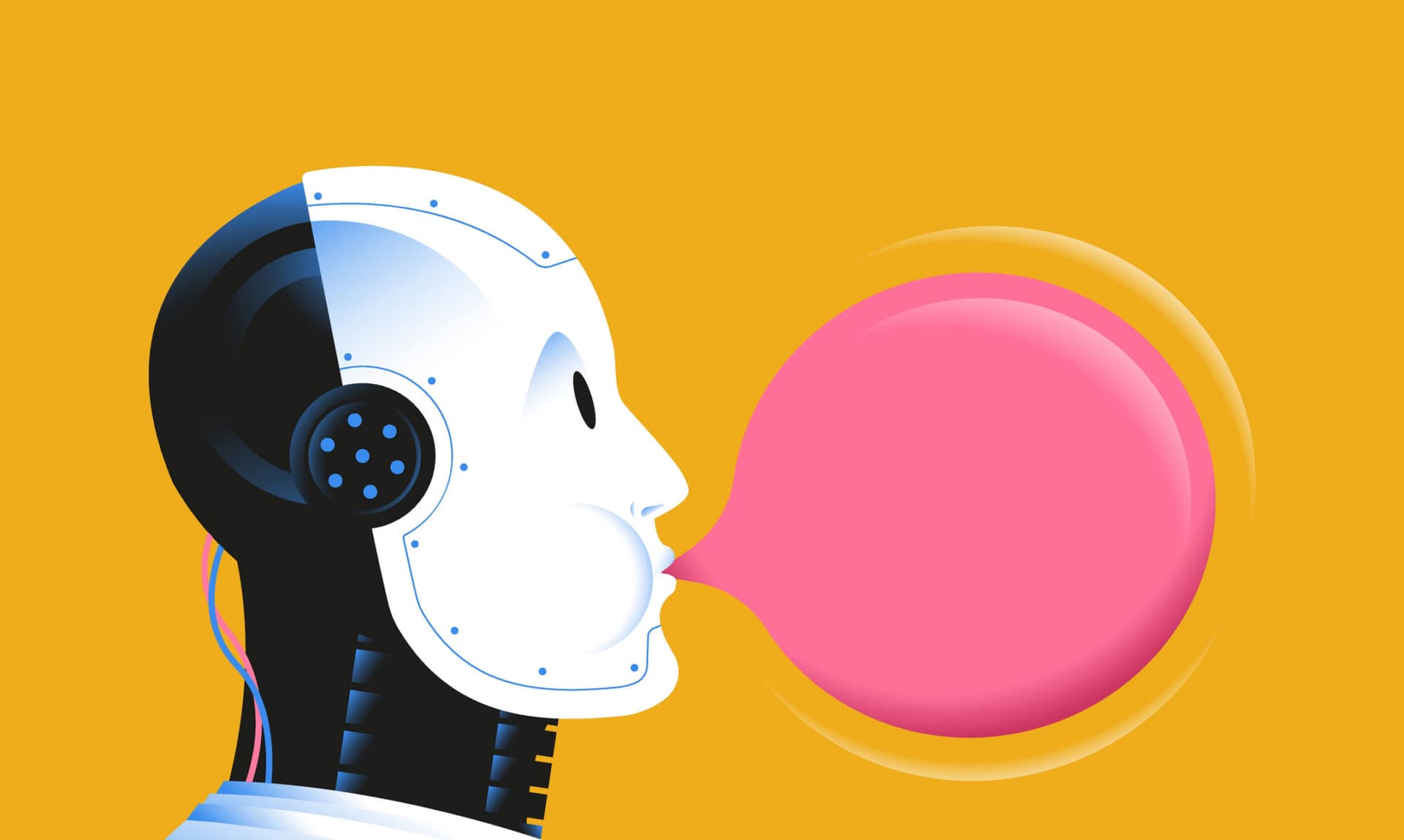 Illustration of an AI-powered robot blowing a bubble.