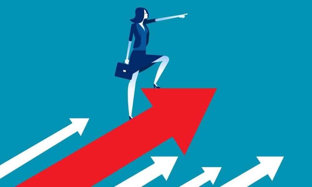 Illustration showing woman business leader showing the way.