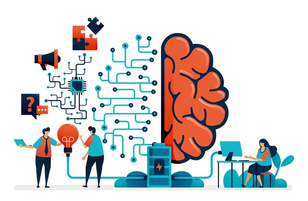 Illustration for concept of using artificial intelligence (AI) for problem solving.